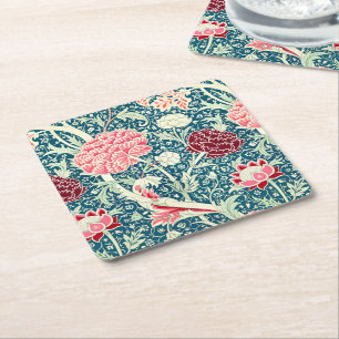 William Morris Rose Gold Green Blue Floral Pattern Square Paper Coaster