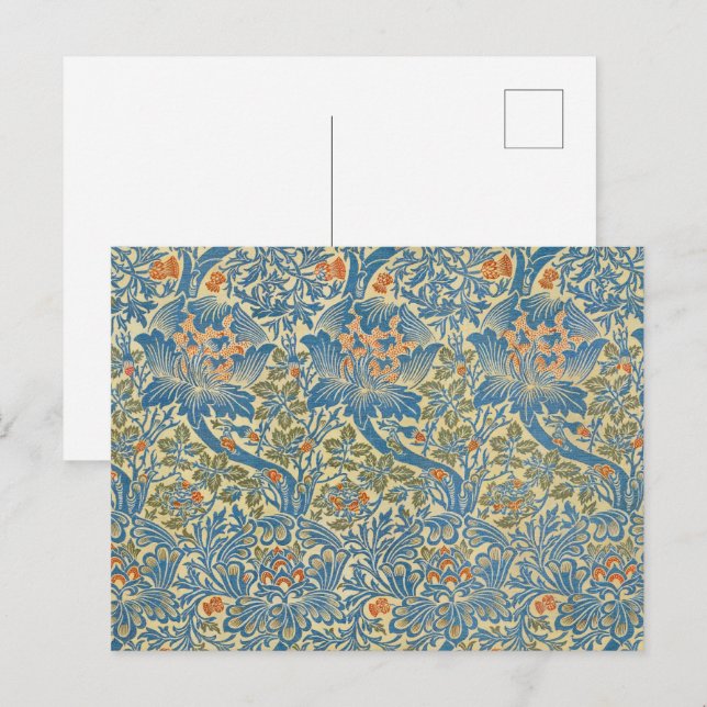 William Morris Rose & Thistle Floral Blue Postcard (Front/Back)