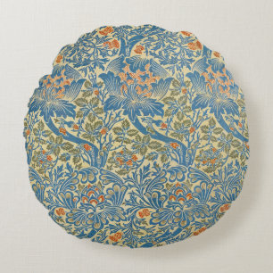William Morris Rose & Thistle Floral Blue Round Cushion