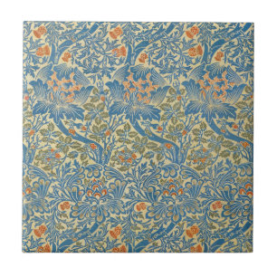 William Morris Rose & Thistle Floral Blue Tile