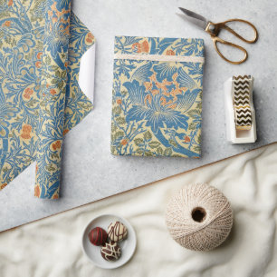 William Morris Rose & Thistle Floral Blue Wrapping Paper