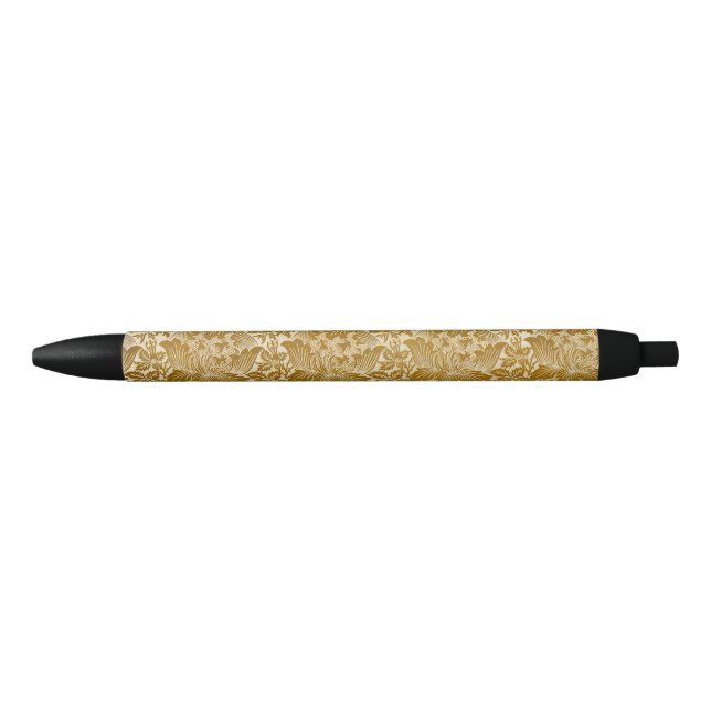 William Morris Rose & Thistle Floral Golden Black Ink Pen (Front)