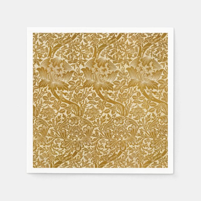 William Morris Rose & Thistle Floral Golden Napkin (Front)