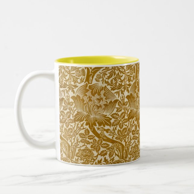 William Morris Rose & Thistle Floral Golden Two-Tone Coffee Mug (Left)