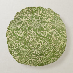 William Morris Rose & Thistle Floral Green Round Cushion
