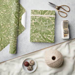 William Morris Rose & Thistle Floral Green Wrapping Paper