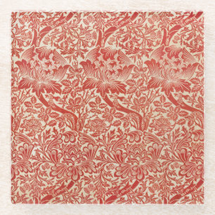 William Morris Rose & Thistle Floral Red Glass Coaster