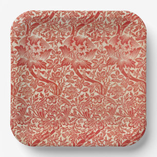 William Morris Rose & Thistle Floral Red Paper Plate