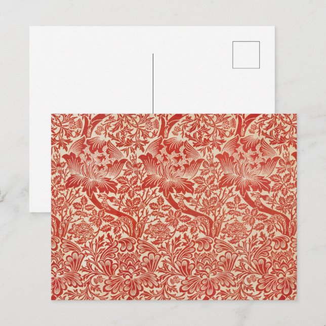 William Morris Rose & Thistle Floral Red Postcard (Front/Back)