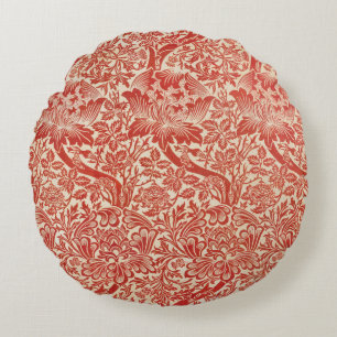 William Morris Rose & Thistle Floral Red Round Cushion