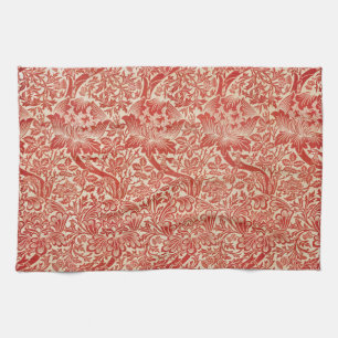 William Morris Rose & Thistle Floral Red Tea Towel