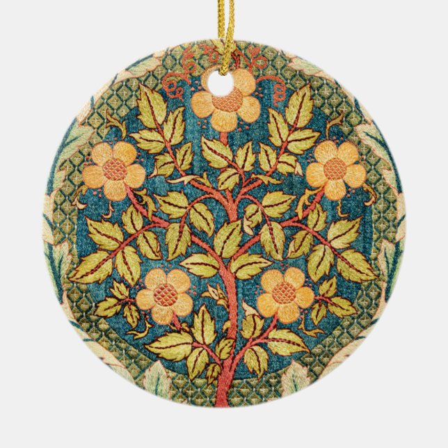 William Morris Rose Wreath  Ceramic Tree Decoration (Front)