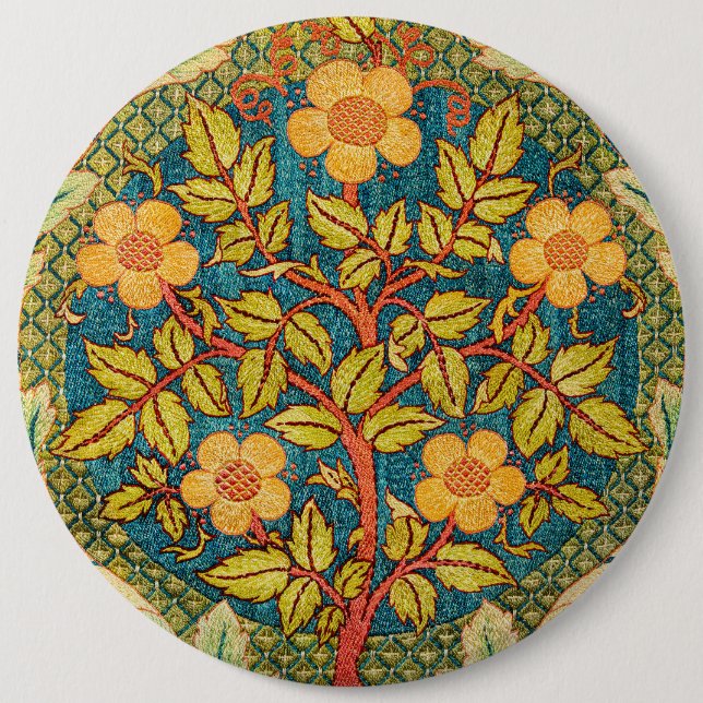 William Morris Rose Wreath: Classic Arts & Crafts  6 Cm Round Badge (Front)