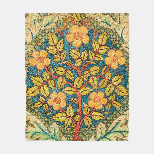 William Morris Rose Wreath: Classic Arts & Crafts  Fleece Blanket (Front)