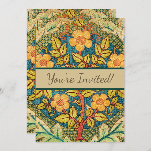 William Morris Rose Wreath: Classic Arts & Crafts  Invitation (Front/Back)