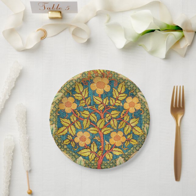 William Morris Rose Wreath: Classic Arts & Crafts  Paper Plate (Wedding)