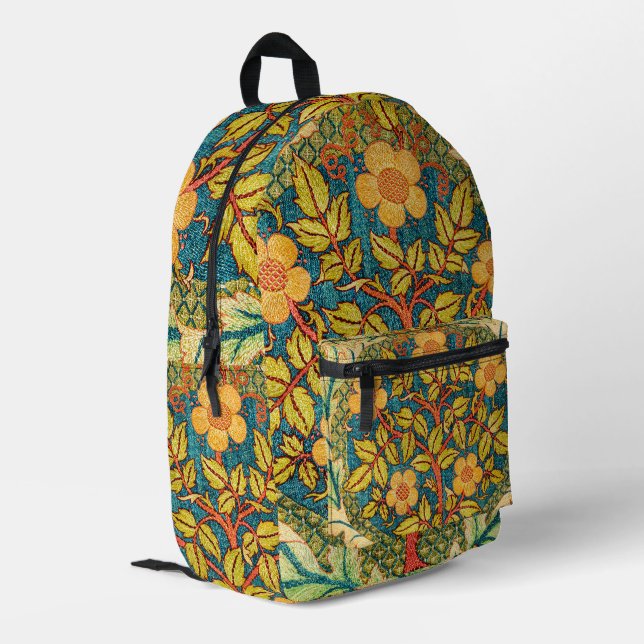 William Morris Rose Wreath: Classic Arts & Crafts  Printed Backpack (Back Corner Left)