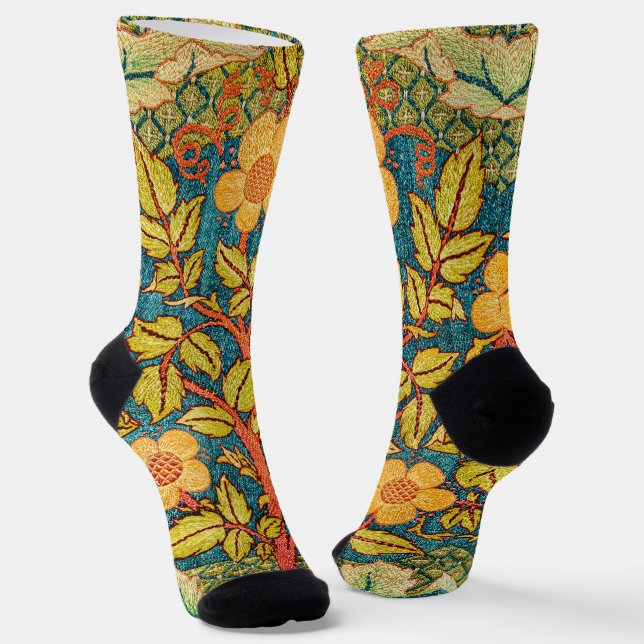 William Morris Rose Wreath: Classic Arts & Crafts  Socks (Angled)