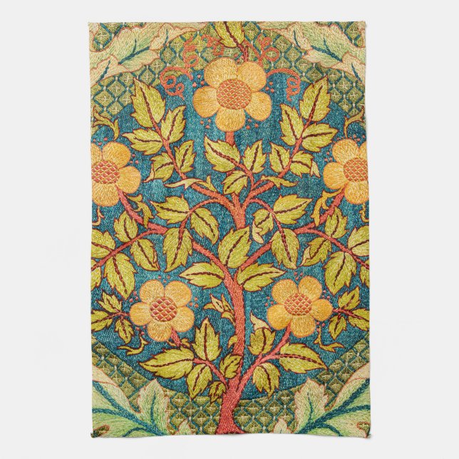 William Morris Rose Wreath: Classic Arts & Crafts  Tea Towel (Vertical)