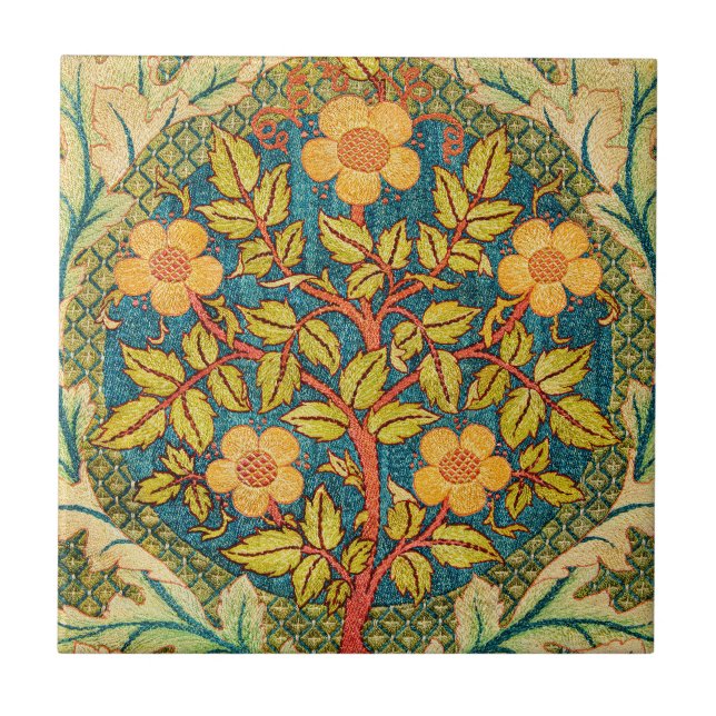 William Morris Rose Wreath: Classic Arts & Crafts  Tile (Front)