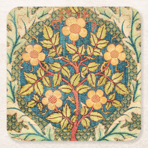 William Morris Rose Wreath Square Paper Coaster