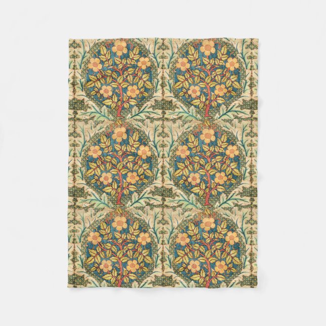 William Morris Rose Wreath (Tiled) Fleece Blanket (Front)