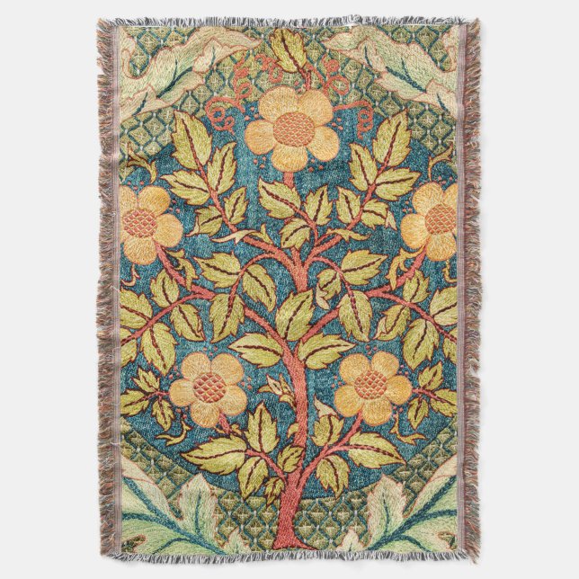 William Morris Rose Wreath (Zoomed) Throw Blanket (Front Vertical)