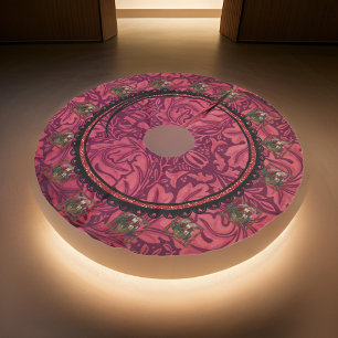 William * Morris Round Santa Claus Burgundy Brushed Polyester Tree Skirt