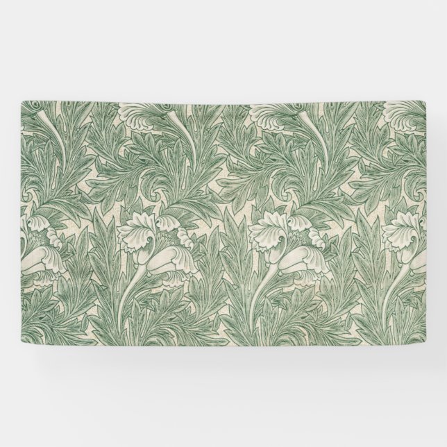 William Morris Sage Green Tulip Pattern: Vintage Banner (Horizontal)