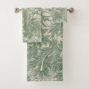 William Morris Sage Green Tulip Pattern: Vintage Bath Towel Set