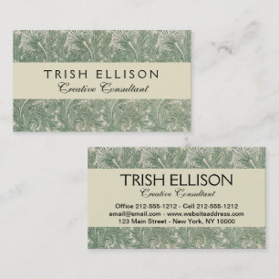 William Morris Sage Green Tulip Pattern: Vintage Business Card