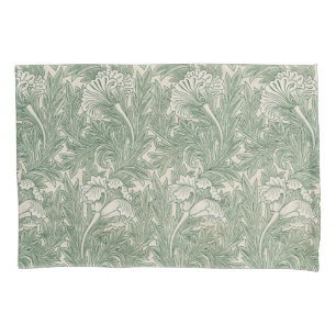William Morris Sage Green Tulip Pattern: Vintage Pillowcase