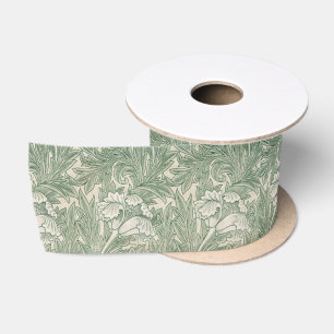 William Morris Sage Green Tulip Pattern: Vintage Satin Ribbon