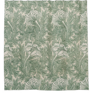 William Morris Sage Green Tulip Pattern: Vintage Shower Curtain