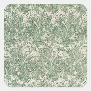 William Morris Sage Green Tulip Pattern: Vintage Square Sticker