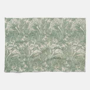 William Morris Sage Green Tulip Pattern: Vintage Tea Towel