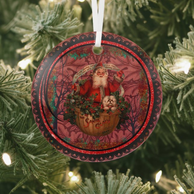 William * Morris  Santa Claus Burgundy Glass Tree Decoration (Insitu)