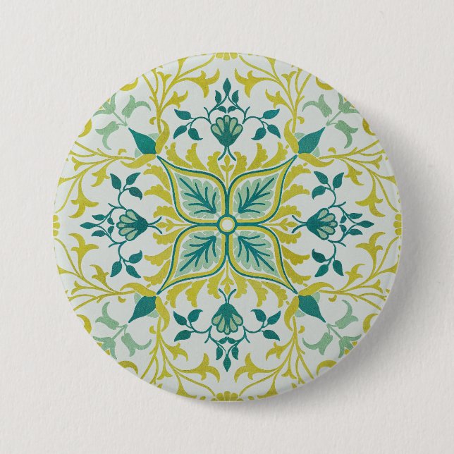 William Morris Seamless Ceiling Lime Green Pattern 7.5 Cm Round Badge (Front)