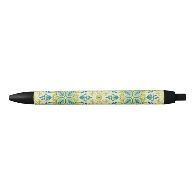 William Morris Seamless Ceiling Lime Green Pattern Black Ink Pen (Front)