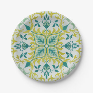 William Morris Seamless Ceiling Lime Green Pattern Paper Plate