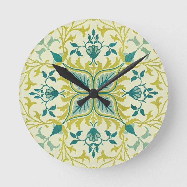 William Morris Seamless Ceiling Lime Green Pattern Round Clock (Front)