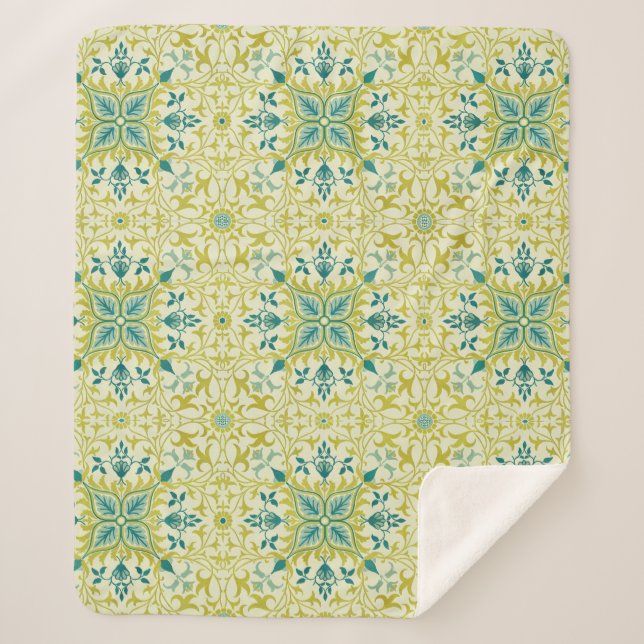 William Morris Seamless Ceiling Lime Green Pattern Sherpa Blanket (Front)