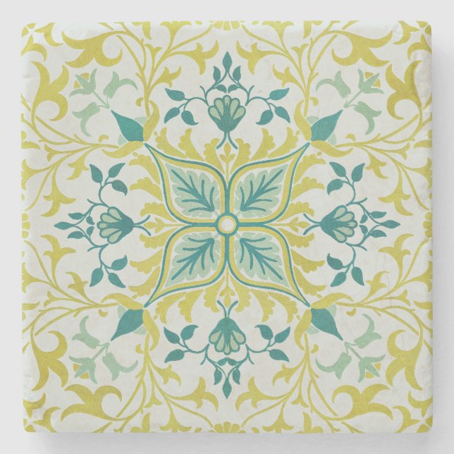 William Morris Seamless Ceiling Lime Green Pattern Stone Coaster (Front)