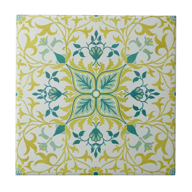 William Morris Seamless Ceiling Lime Green Pattern Tile (Front)
