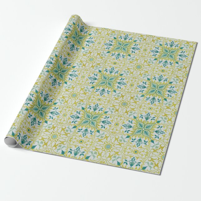 William Morris Seamless Ceiling Lime Green Pattern Wrapping Paper (Unrolled)