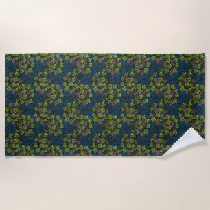 William Morris Seamless Grape Vine Black Pattern Beach Towel