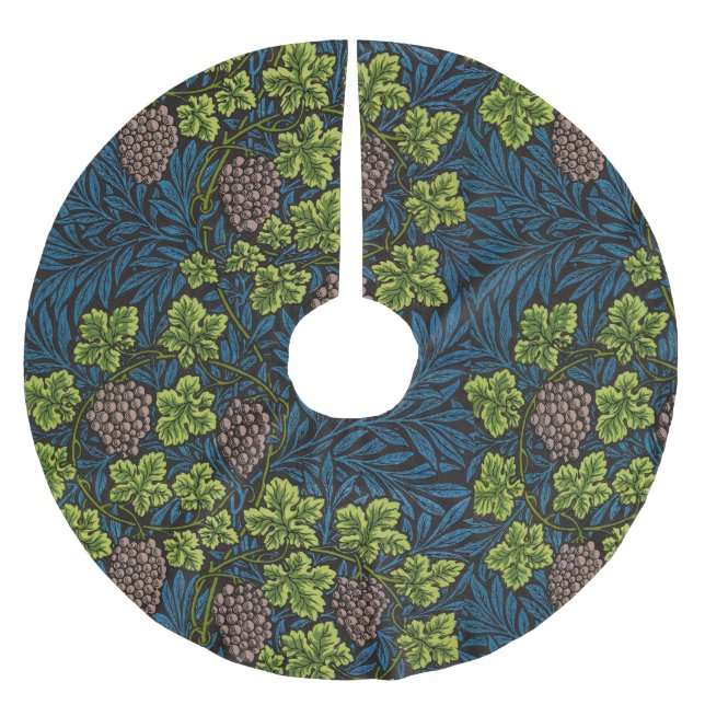 William Morris Seamless Grape Vine Black Pattern Brushed Polyester Tree Skirt (Front)