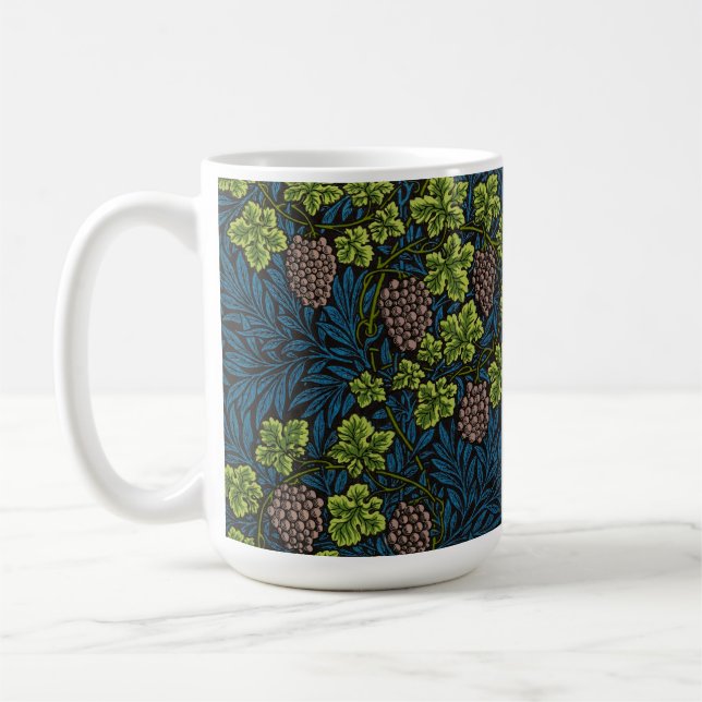 William Morris Seamless Grape Vine Black Pattern Coffee Mug (Left)