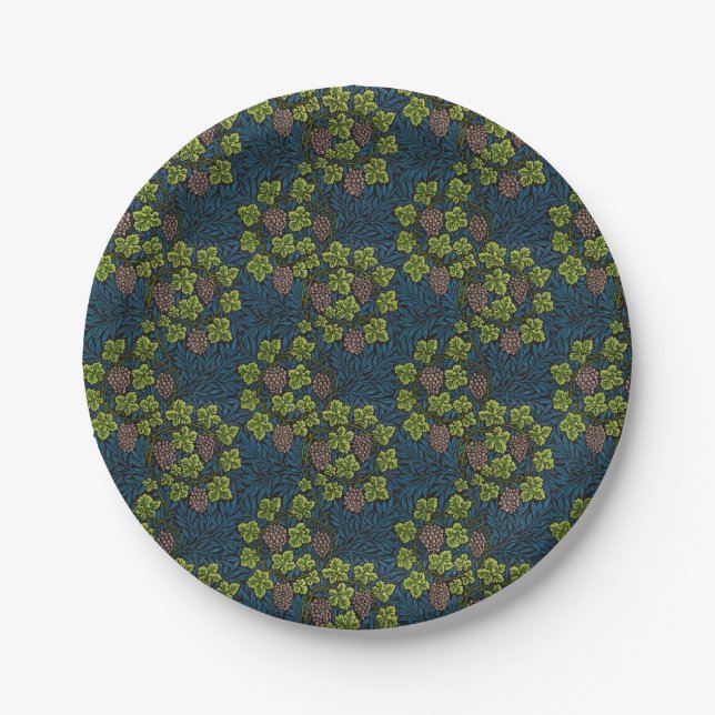 William Morris Seamless Grape Vine Black Pattern Paper Plate (Front)
