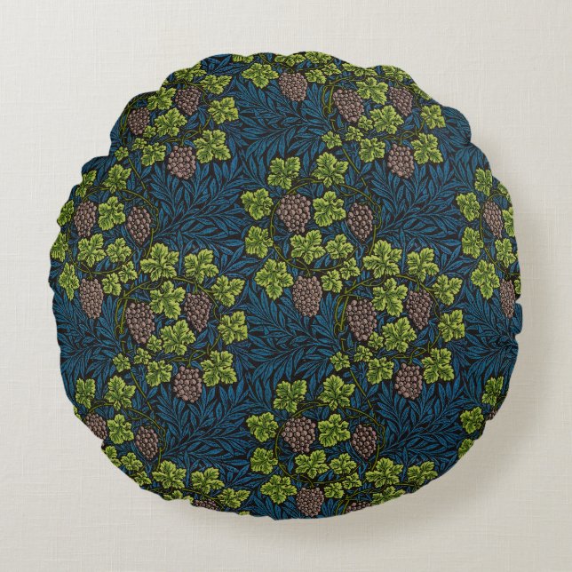William Morris Seamless Grape Vine Black Pattern Round Cushion (Front)